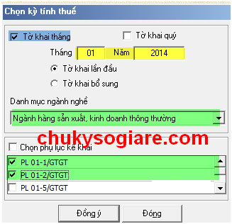 chọn phụ lục tờ khai