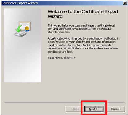 cửa sổ export file cert