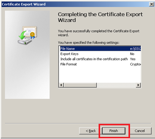 hoàn tất quá trình xuất file cert