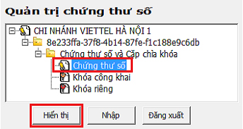 nhấp chọn chứng thư số