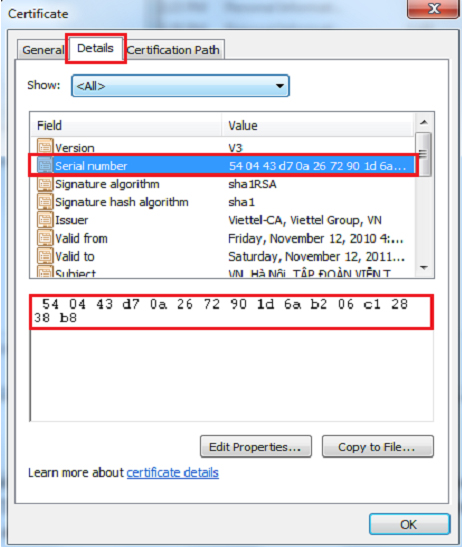 xem số serial của chữ ký số